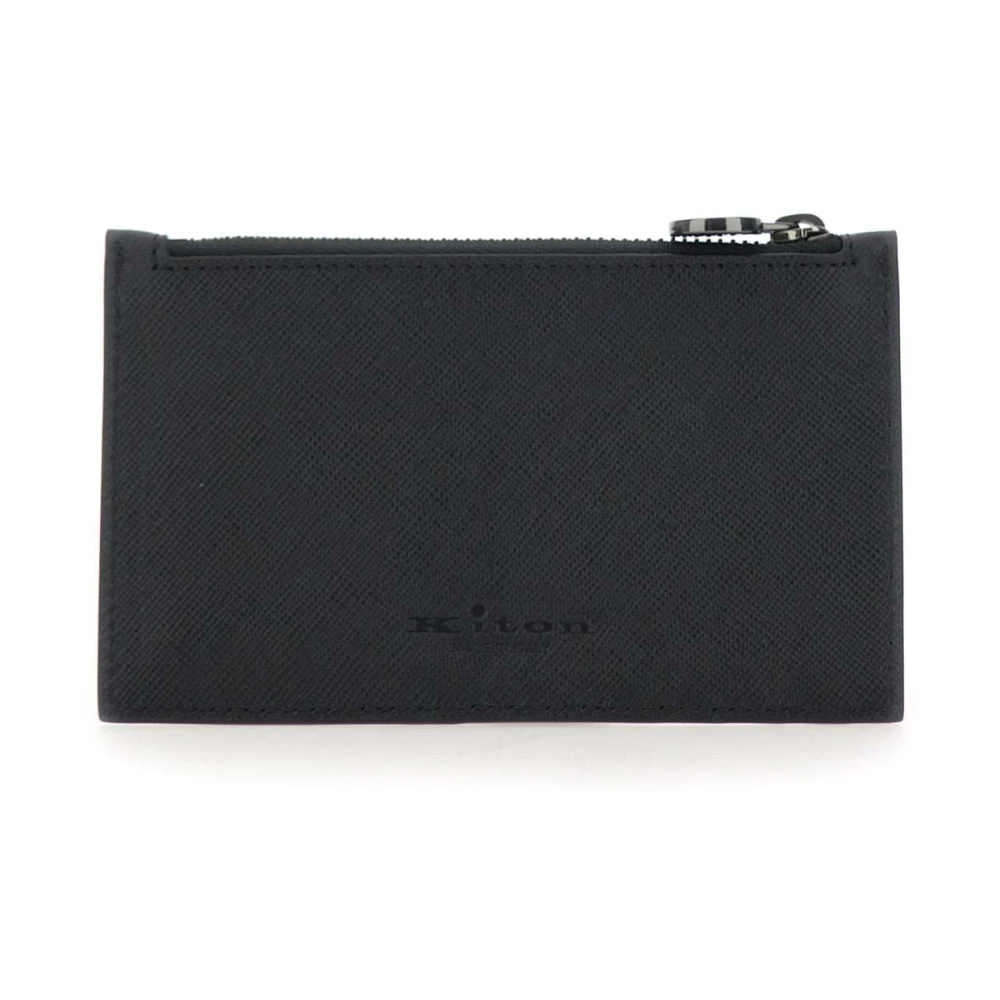 Kiton Heren Leren Portemonnee Zwart Multi Compartimenten Black Heren
