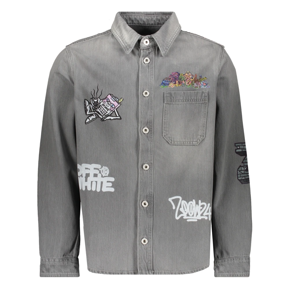 Off White Gedrukt Katoenen Overhemd met Voorlogo Gray Heren