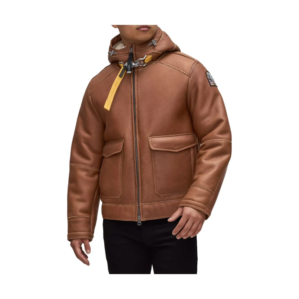 Parajumpers Bruine leren jas met schapenvacht Brown Heren