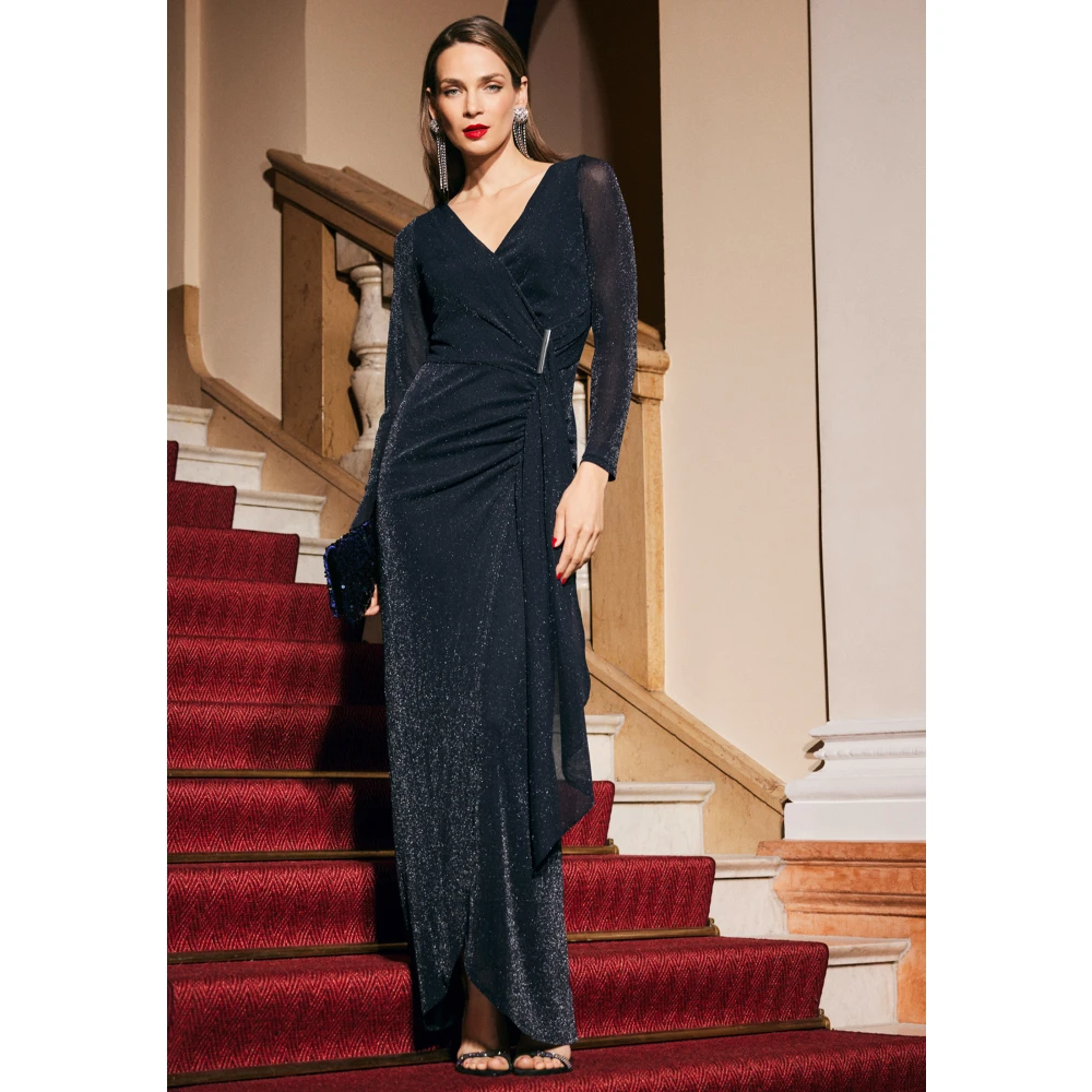 Vera Mont Glamoureus Gerimpelde Avondjurk Blue Dames