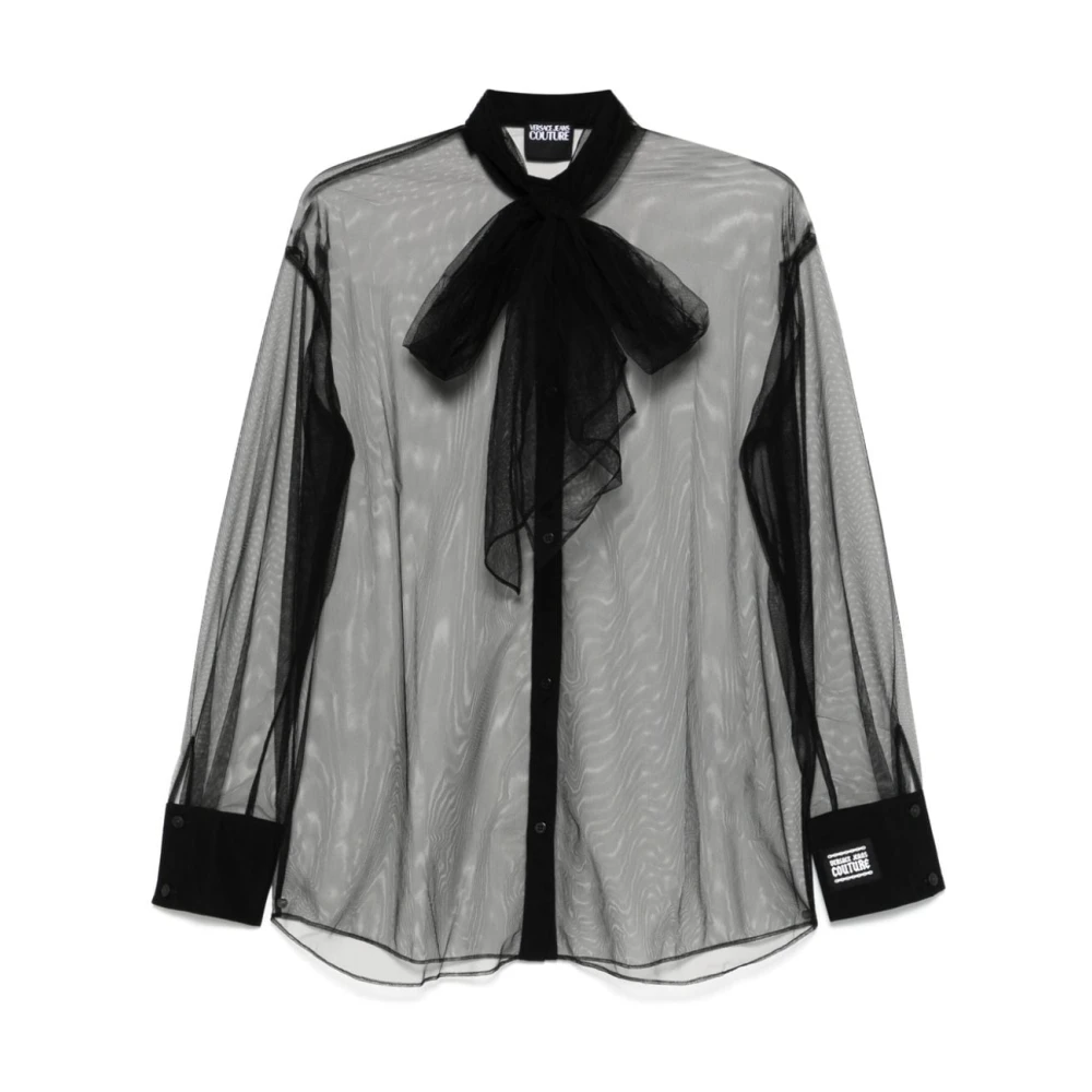 Versace Jeans Couture Zwarte Tule Blouse met Sjaaldetails Black Dames