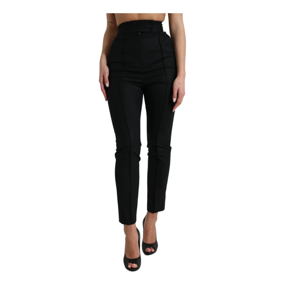 Dolce & Gabbana Zwarte Wol Tapered Broek Hoge Taille Black Dames