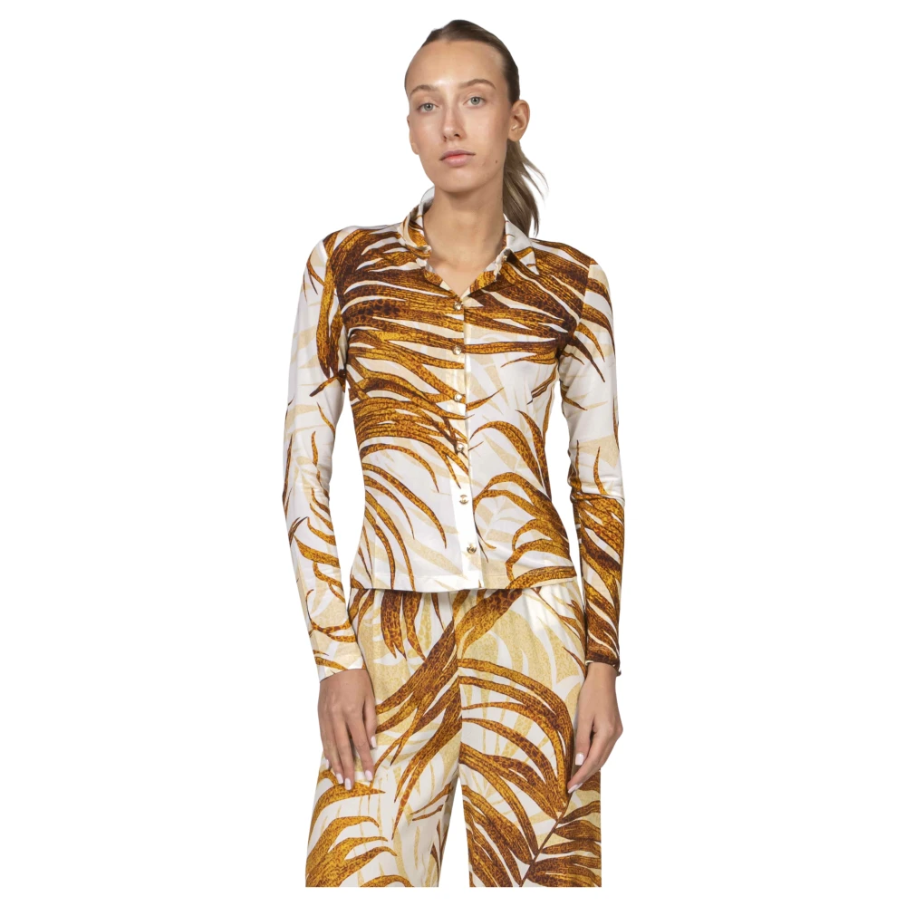 Just Cavalli Women's Multicolor Camicia Slim 638 Golden Palm - Shirts - L - Blouses & Shirts