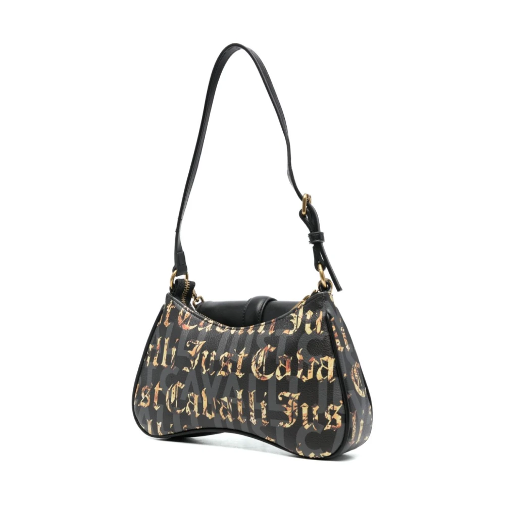 Just Cavalli Zwarte Schoudertas van Eco Leer Black Dames