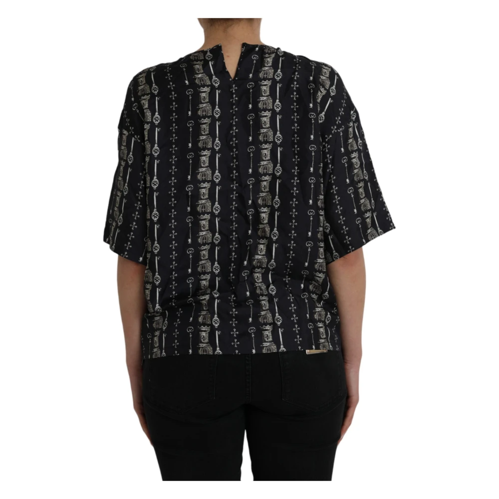 Dolce & Gabbana Zwarte zijden blouse T-shirt met sleutelhanger Black Dames