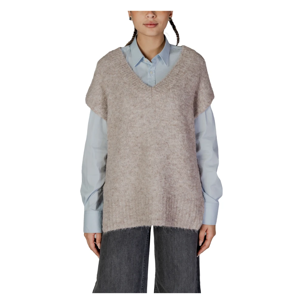 Vero Moda Beige V-hals Gebreid Vest Korte Mouwen Beige Dames
