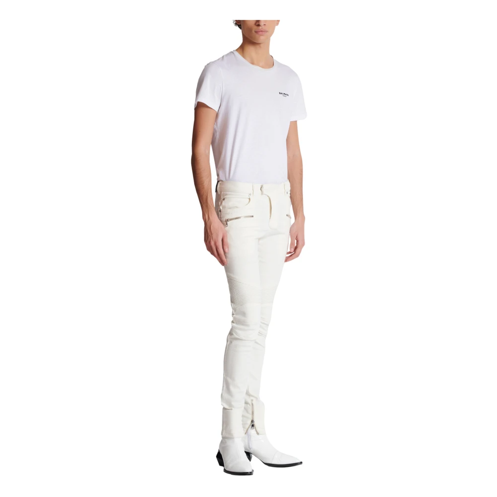 Balmain Biker jeans in wit denim White Heren