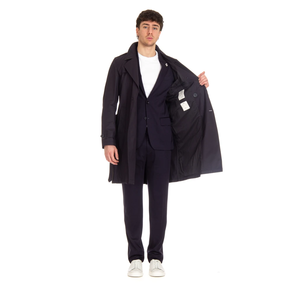 Herno Blauwe katoenen trenchcoat Blue Heren