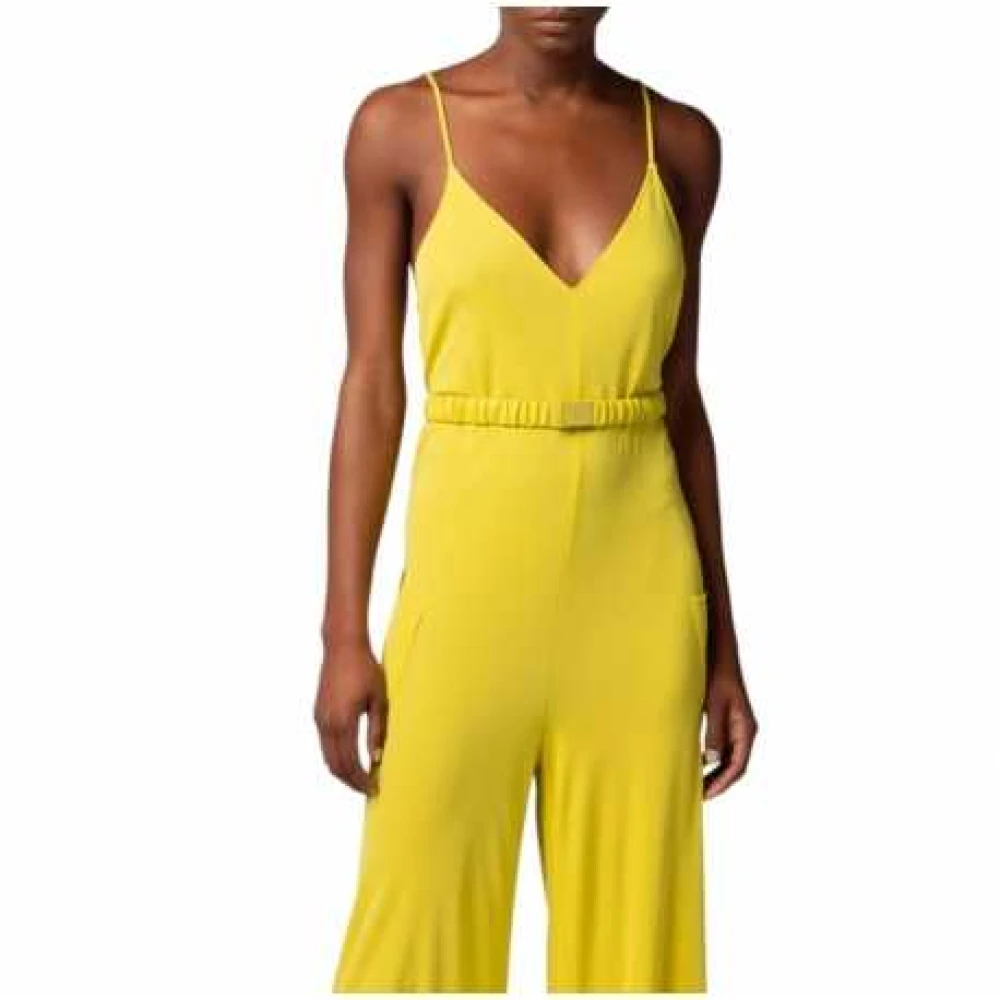 Elisabetta Franchi Gele Crepe Jumpsuit met V-Hals Yellow Dames