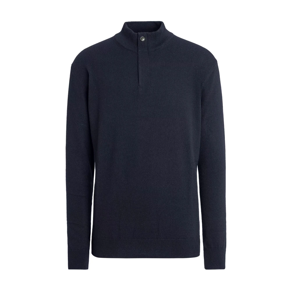 Zegna Men's Blue Cashmere Knitwear, 4XL, Oasi Cashmere Zip Mock Neck Jumper