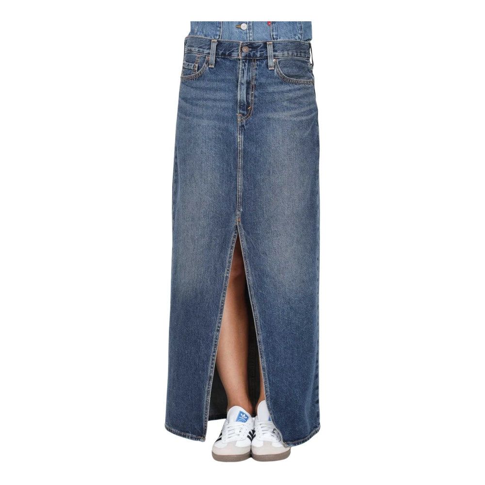 Levi's Denim Lange Rok Enkel Kolom Blue Dames