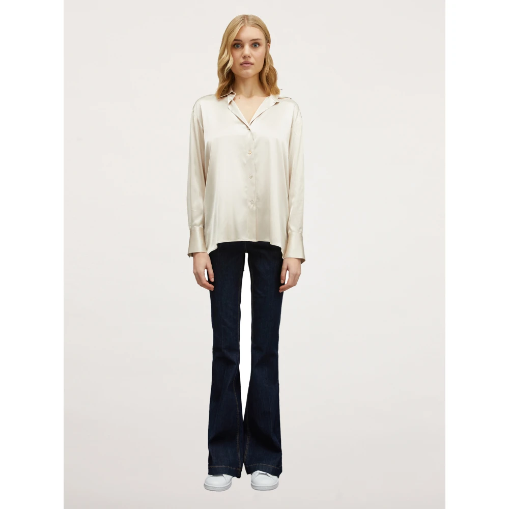 Motivi Stretch Satijnen Blouse met Cutaway Kraag White Dames