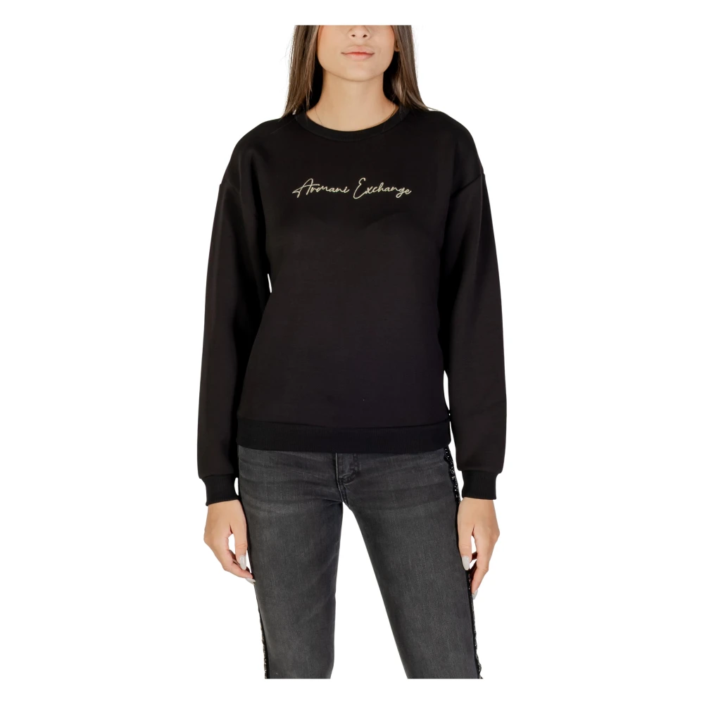 Armani Exchange Women's Black Minimalist Crew Neck Sweatshirt With Embroidered Logo - Sweatshirts - S - Sweatshirts & Hoodies