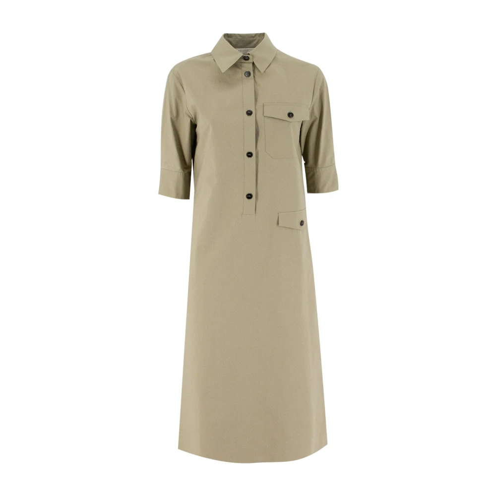 Antonelli Firenze Stretch Katoen Overhemdkraag Jurk Green Dames