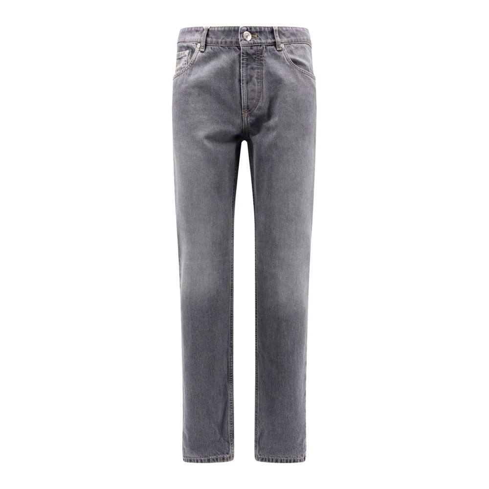 BRUNELLO CUCINELLI Traditionele fit jeans met revers Gray Heren