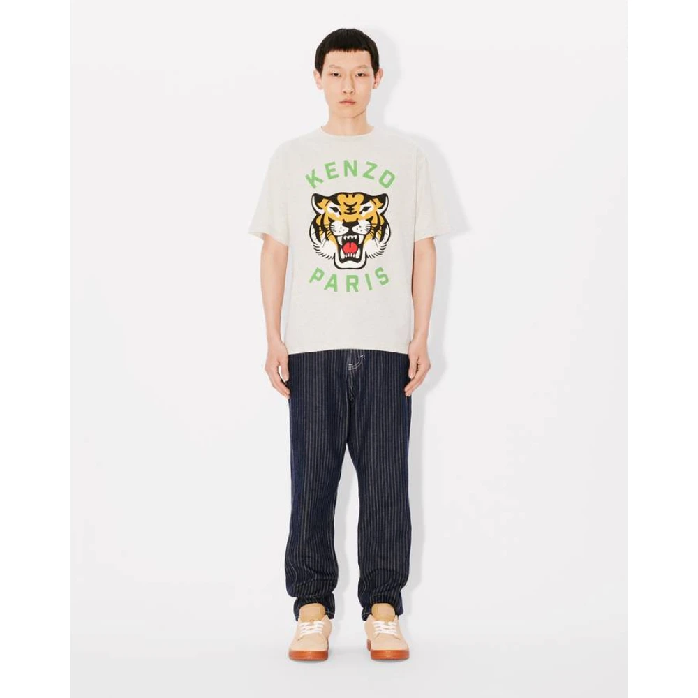Kenzo Lucky Tiger Print Oversize T-shirt Gray Heren