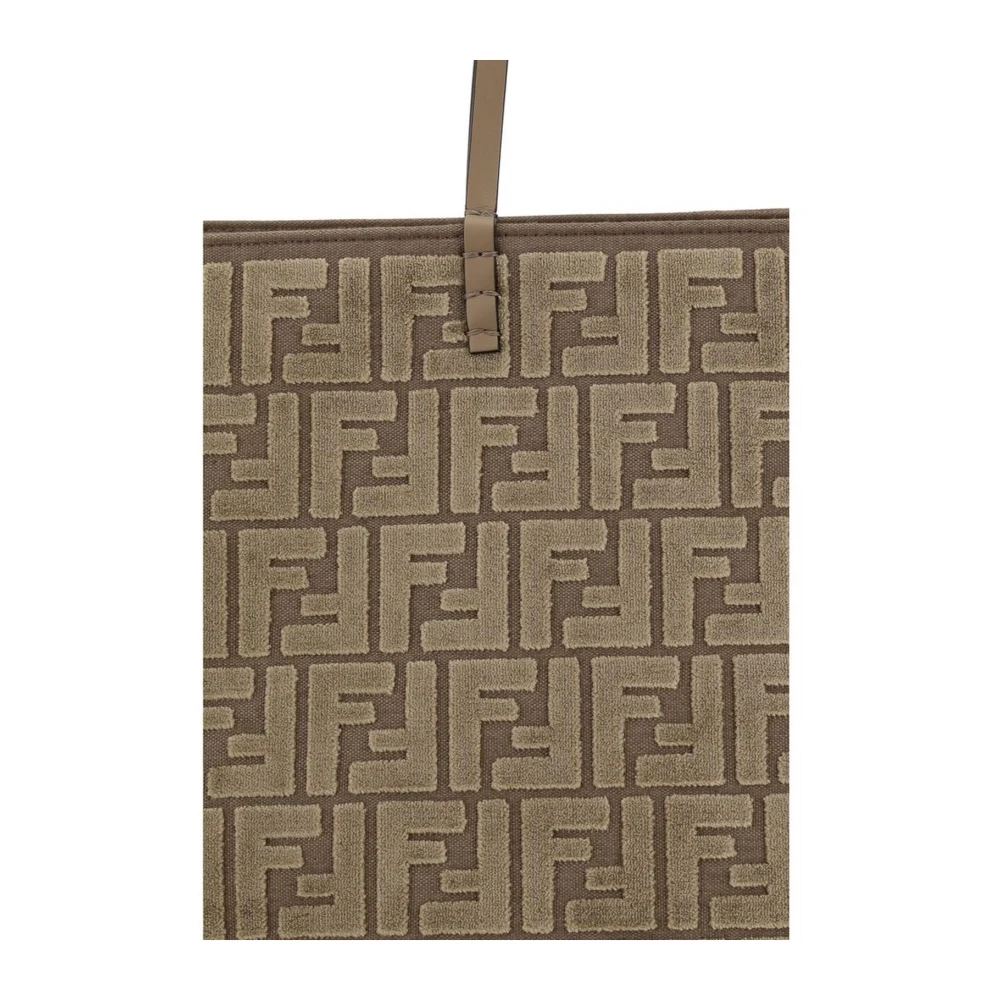 Fendi Chenille Tote Bag met leren handvatten Brown Dames
