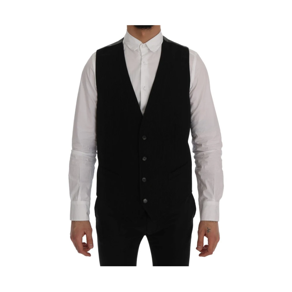 Dolce & Gabbana Men's Black Suit Vests,, Elegant Striped Waistcoat Vest Large