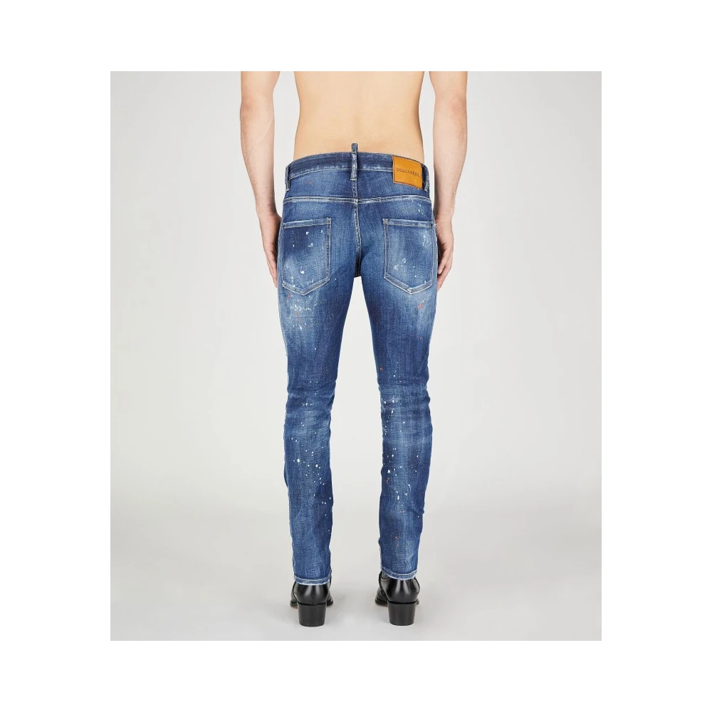 Dsquared2 Skater Stretch Denim Jeans met Splash Detail Blue Heren