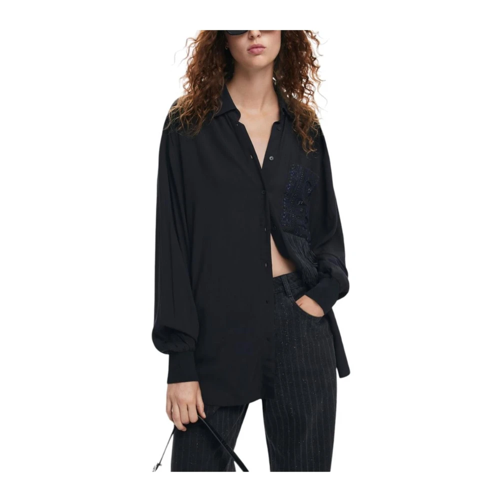 Desigual Zwarte franje detail versierde shirt Black Dames
