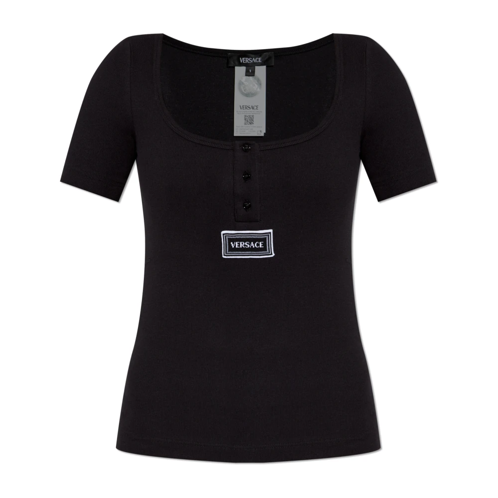 Versace Geribbelde lingerieshirt Black Dames
