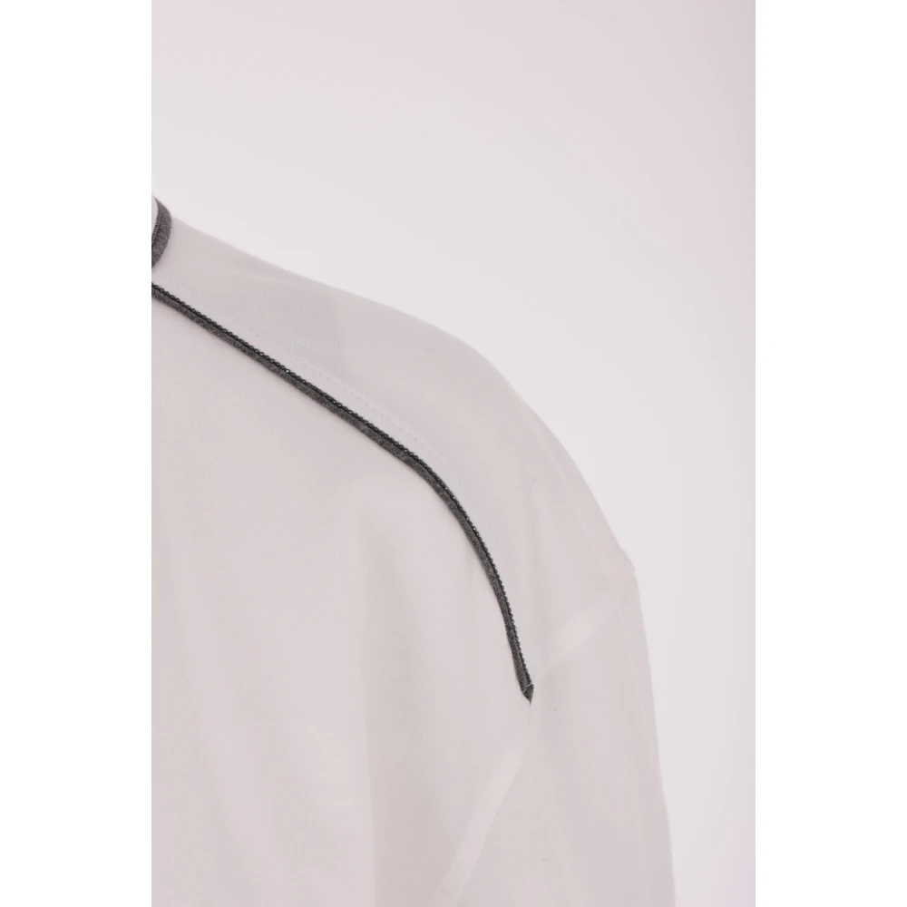 BRUNELLO CUCINELLI Witte Katoenen T-shirt met Contrast Piping White Dames