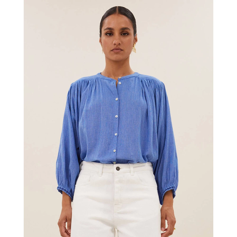 By-Bar Athia Lange Mouw Blouse Blue Dames