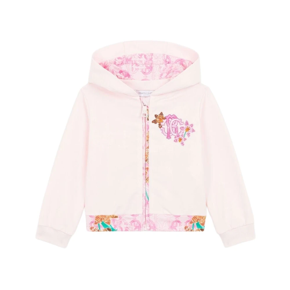 Roberto Cavalli Blommig Monogram Dragkedja Hoodie Pink, Flicka