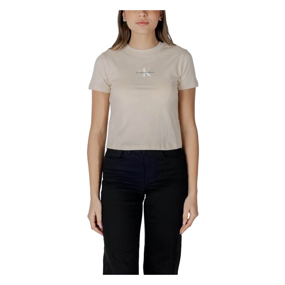 Calvin Klein Jeans Katoenen T-shirt Klassieke Casual Kleding Beige Dames