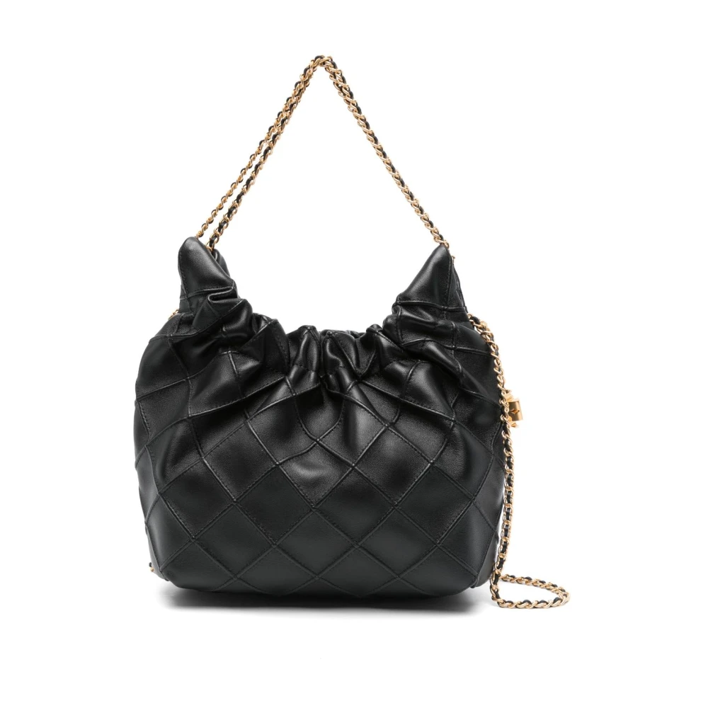TORY BURCH Schoudertas van generfd leer met dubbel T-motief Black Dames