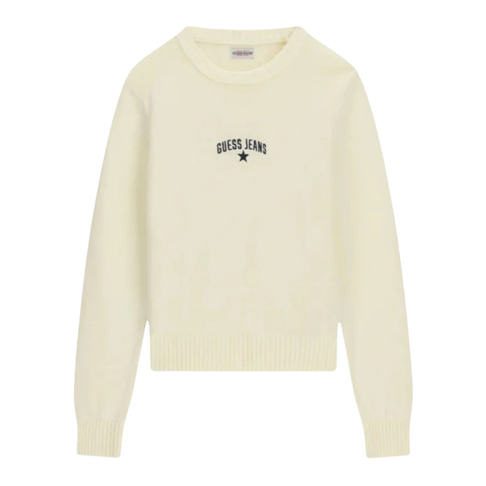 Guess J Star Embroidered Jumper - Female - Round-Neck Knitwear - White - M - Knitwear