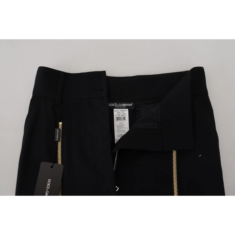 Dolce & Gabbana Zwarte Wol Hoge Taille Tapered Broek Black Dames