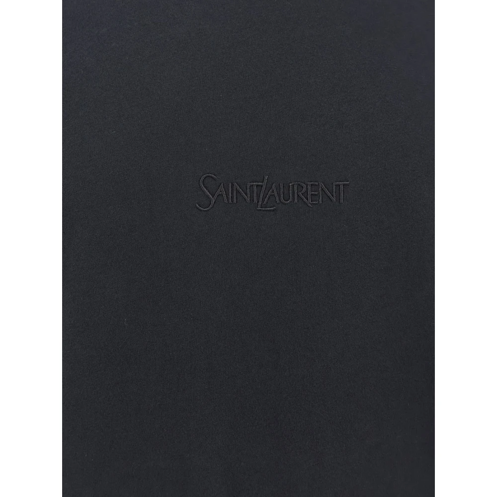 Saint Laurent Geborduurd katoenen T-shirt met logo Black Heren