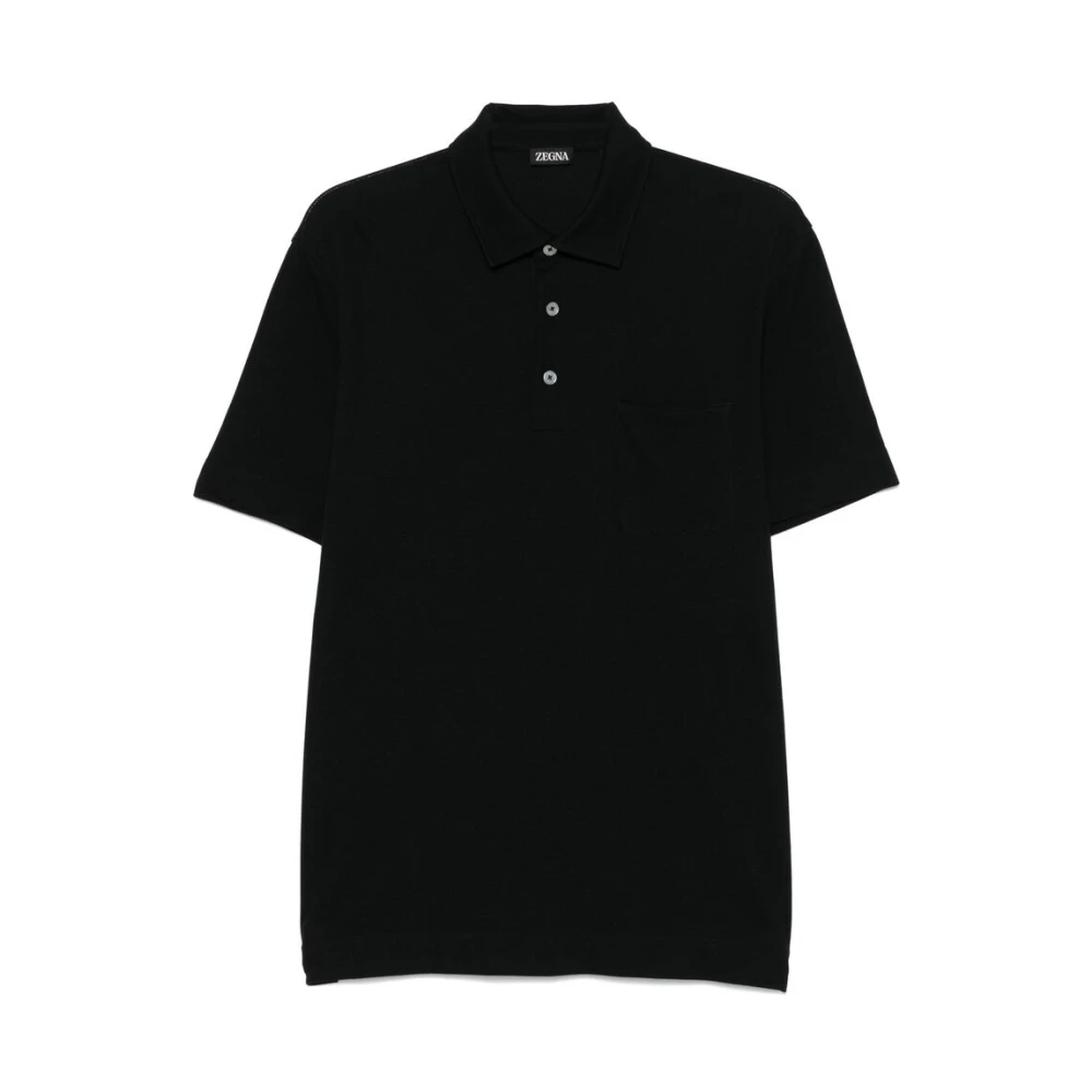 Ermenegildo Zegna Zwarte Polo Sweater met Borstzak Black Heren