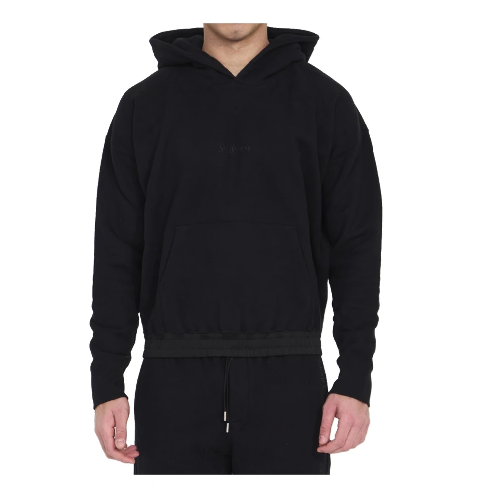 Saint Laurent Zwarte capuchonkatoenen sweatshirt Black Heren