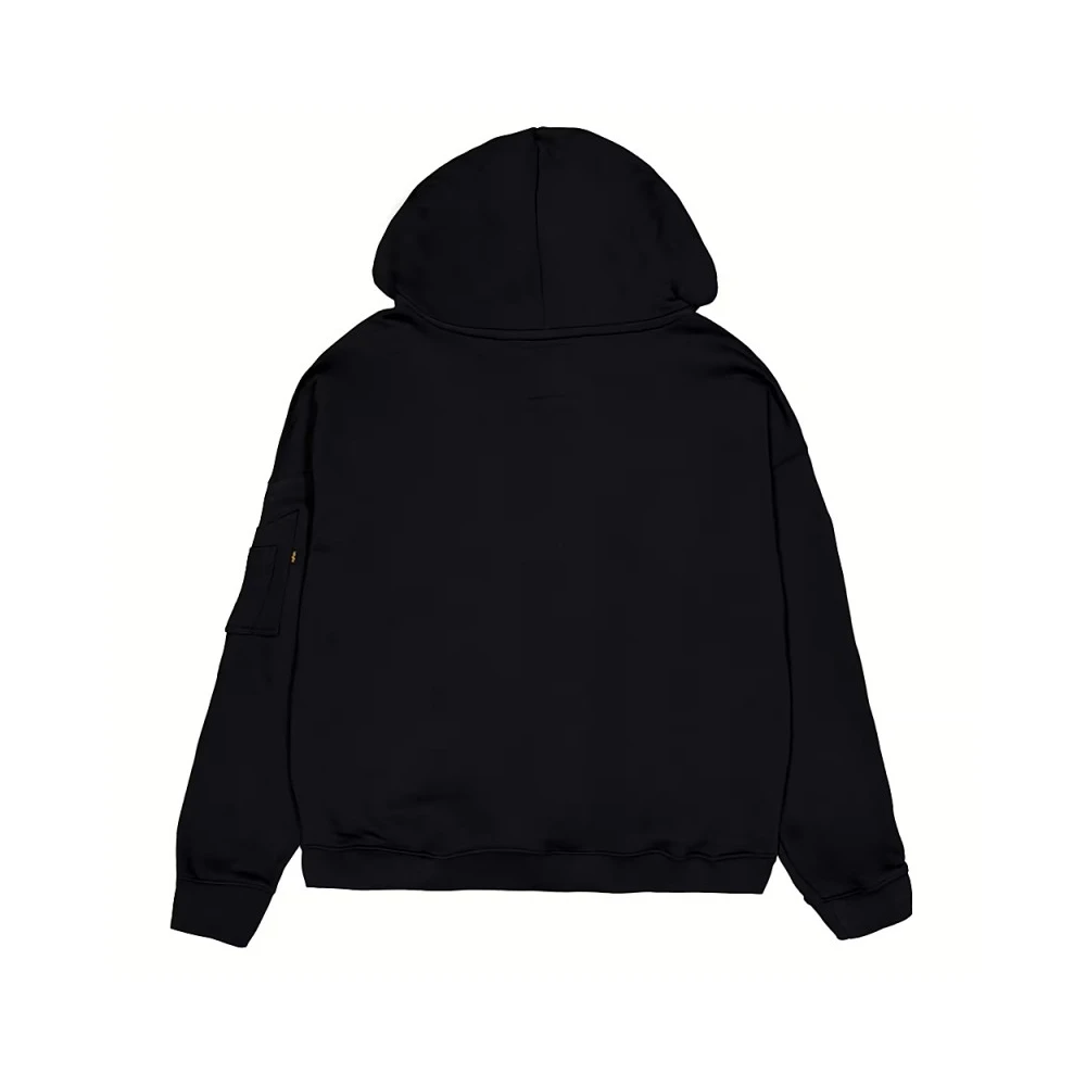 alpha industries Zwarte Essentials Hoody met Geribbelde Details Black Heren