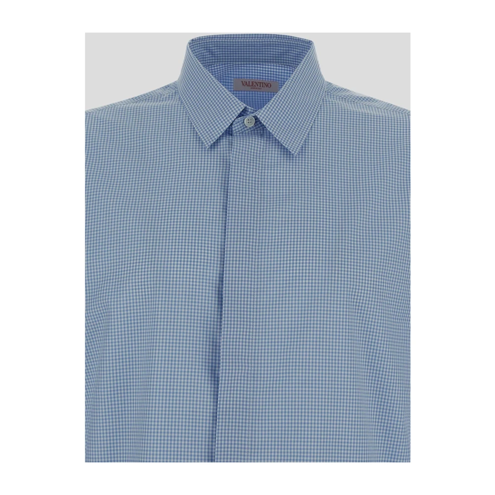 Valentino Gingham Katoenen Overhemd Blue Heren