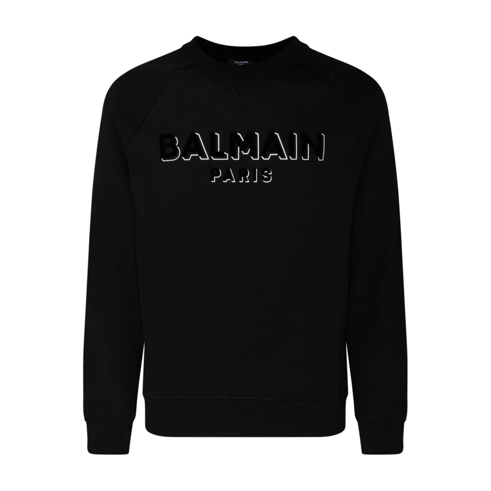 Balmain Zwart en Zilver Logo Print Sweatshirt Black Heren