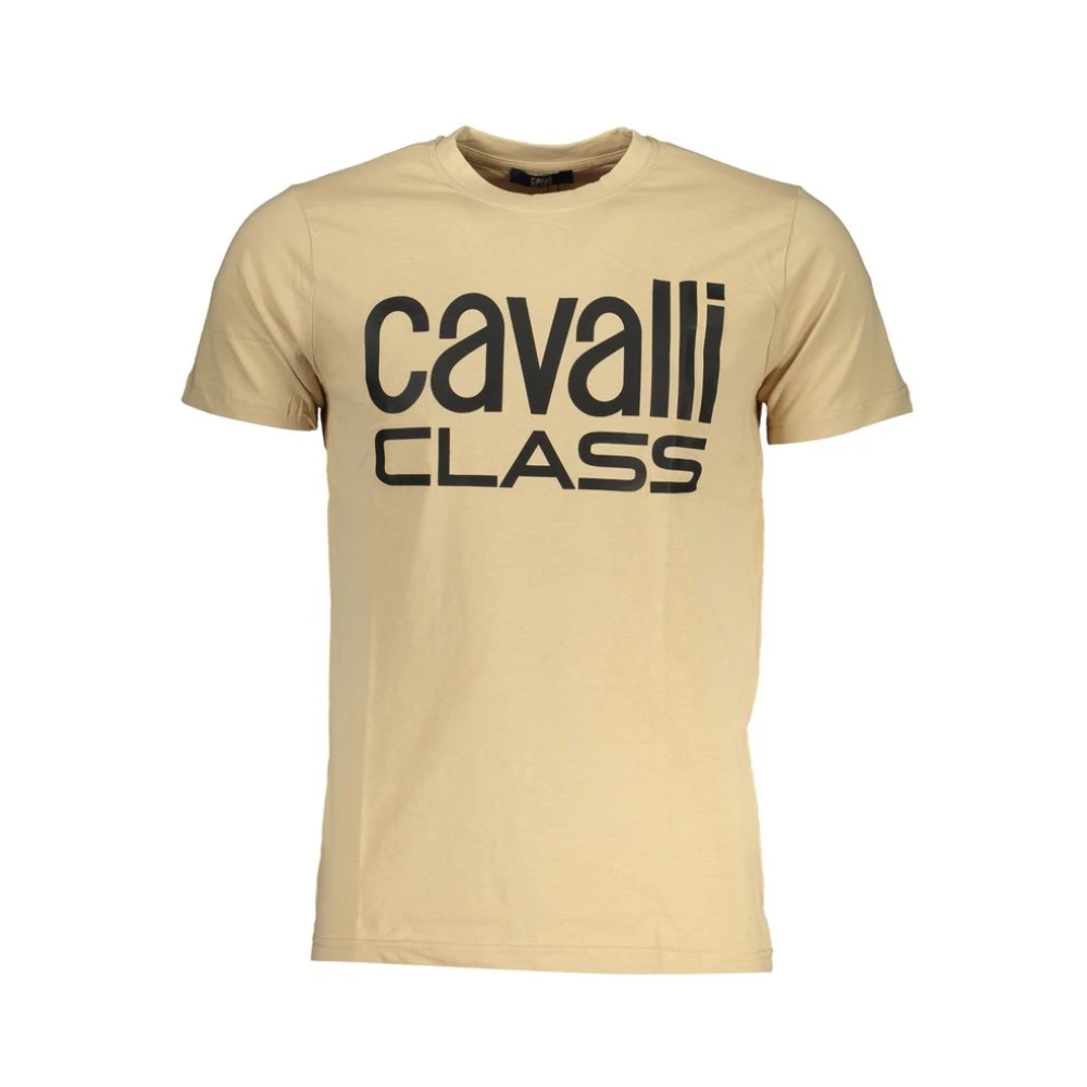 Cavalli Class Gedrukt Logo Ronde Hals T-Shirt Beige Heren