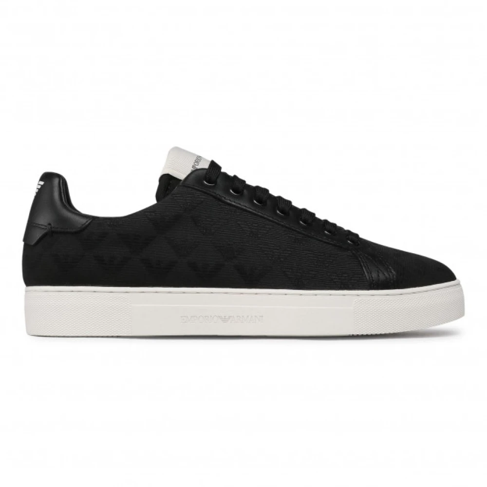Emporio Armani Nylon Sneakers met Jacquard All-Over Eagle Heren Schoenen Zwart