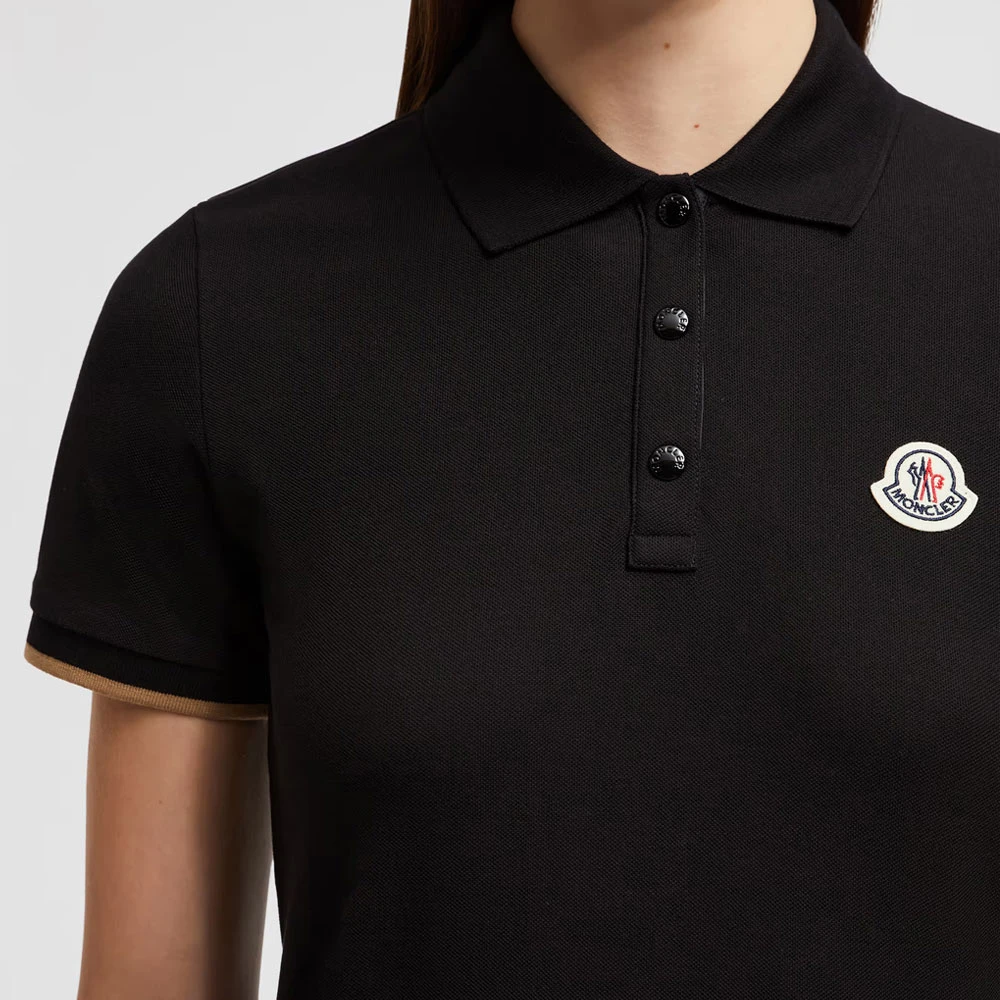 Moncler Logo Patch Piquet Polo Zwart Black Dames