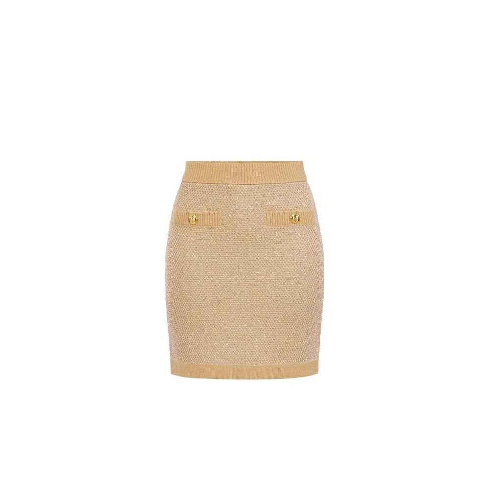 Elisabetta Franchi Women's Beige Pencil Skirts, M, Knit Skirt With Sequins