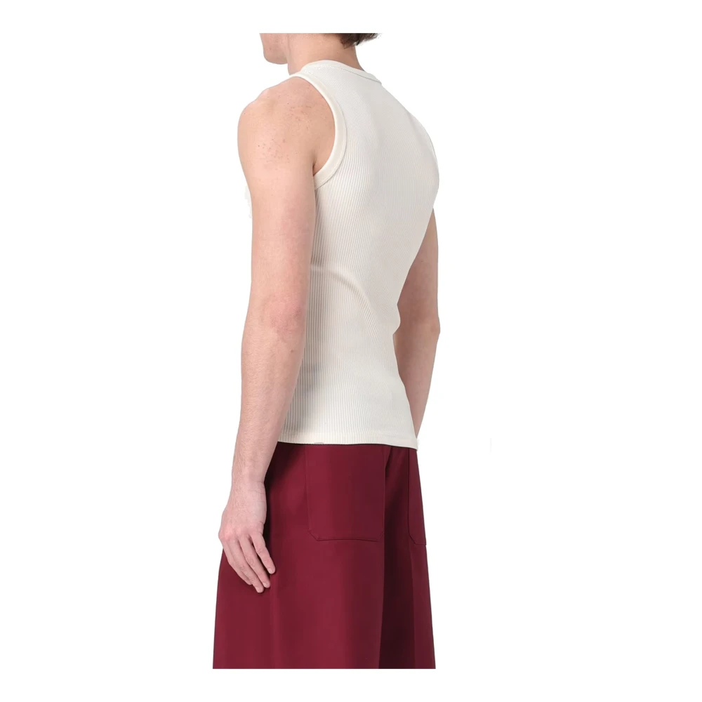 Fendi Geribbeld FF Mouwloos T-shirt met Logo Beige Heren