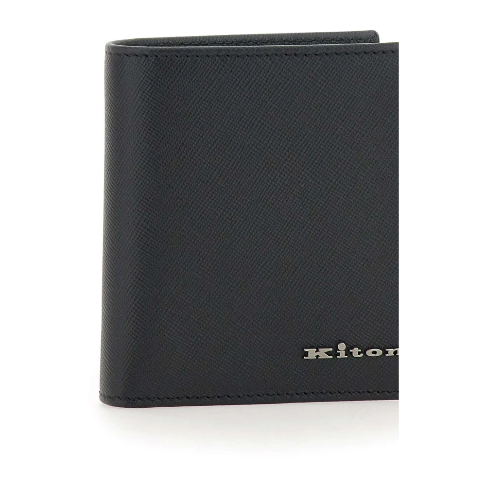 Kiton Zwarte leren portemonnee met metalen logo Black Heren