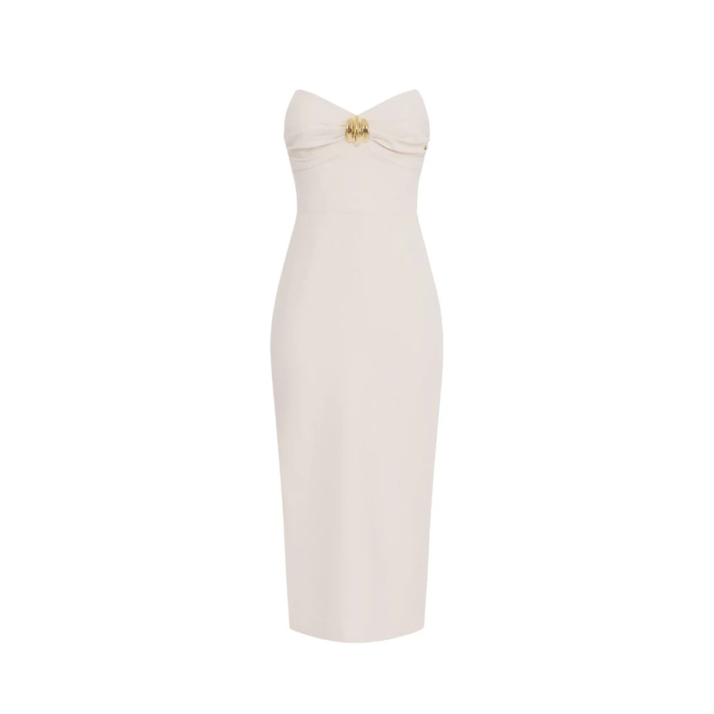 Elisabetta Franchi Witte elegante midi-jurk met strik Beige Dames