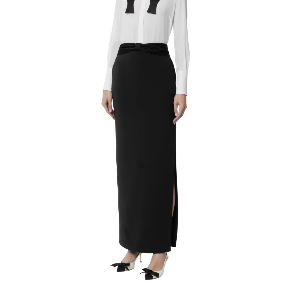 Elisabetta Franchi Crêpe rok met satijnen strik Black Dames