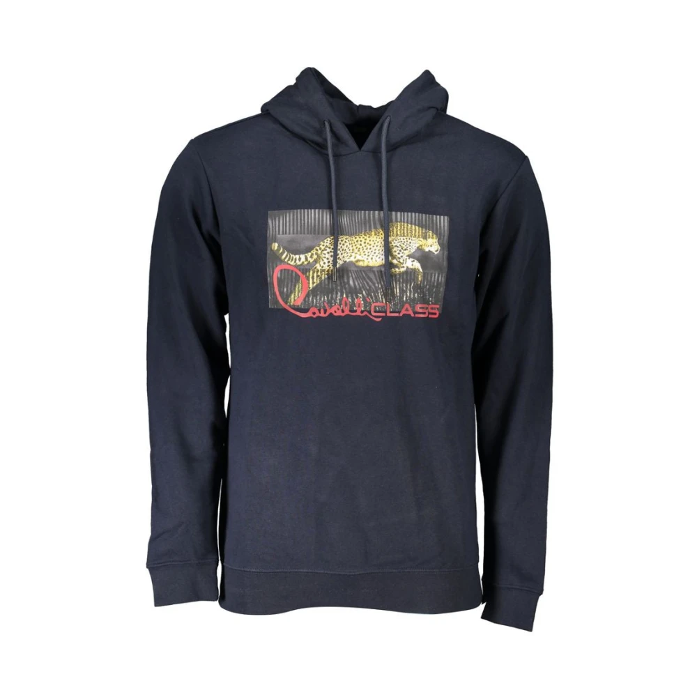 Cavalli Class Blue Cotton Hooded Sweatshirt For Men - Male - Hoodies - Blue - M - Sweatshirts & Hoodies