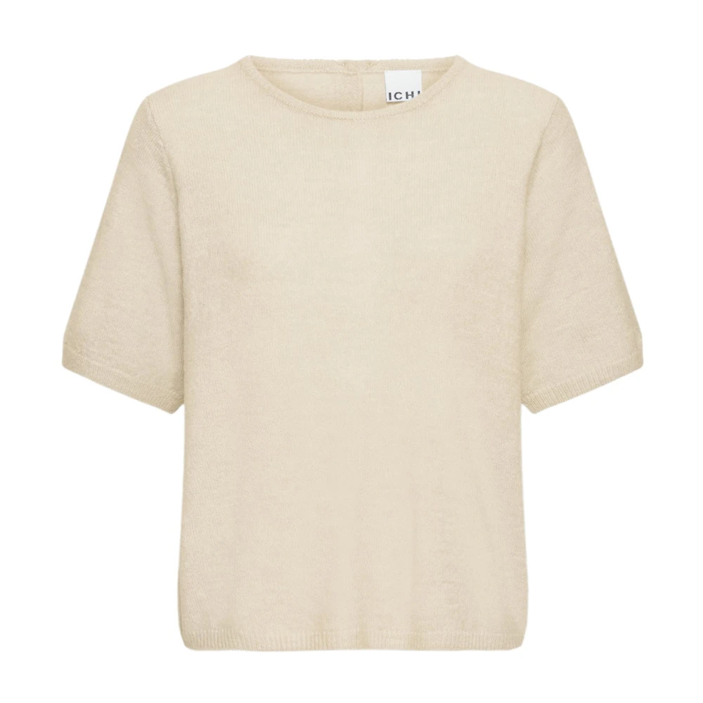 Ichi Women's Beige Round-Neck Knitwear, M, Round-Neck Knitwear