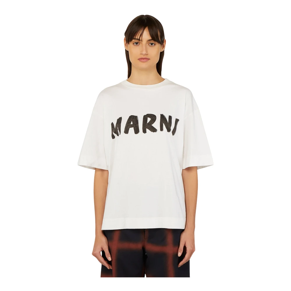 Marni Women's White Logo Print T-Shirt - T-Shirts - 2XS - Tops