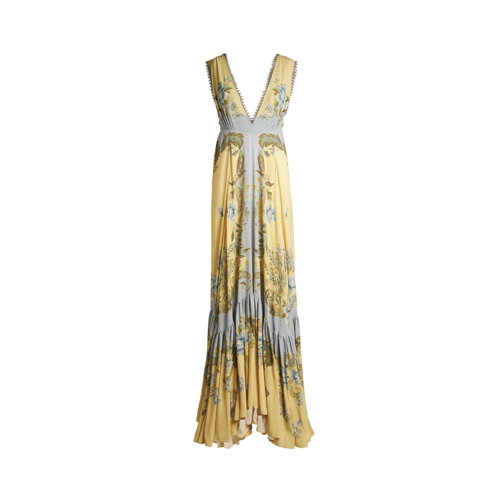 ETRO Gele Mouwloze Jurk Bloemen Kant Details Multicolor Dames